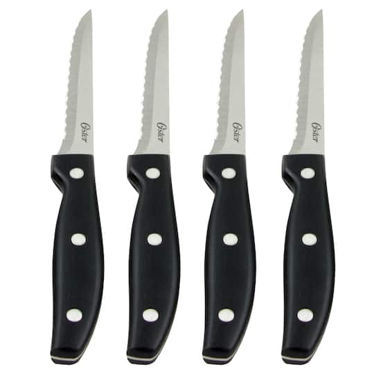Oster Granger 4.5" Stainless Steel Blade Steak Knives, 4ct. in Black | 7" x 6.1" x 0.4" | Michaels